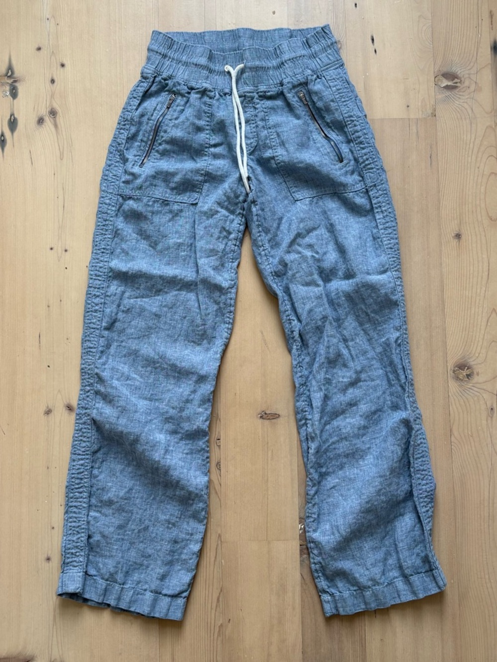 Athleta Mid-Blue Cabo Linen Wide Leg Pull Up Drawstring Pants - Beach Casual - Picture 2 of 8